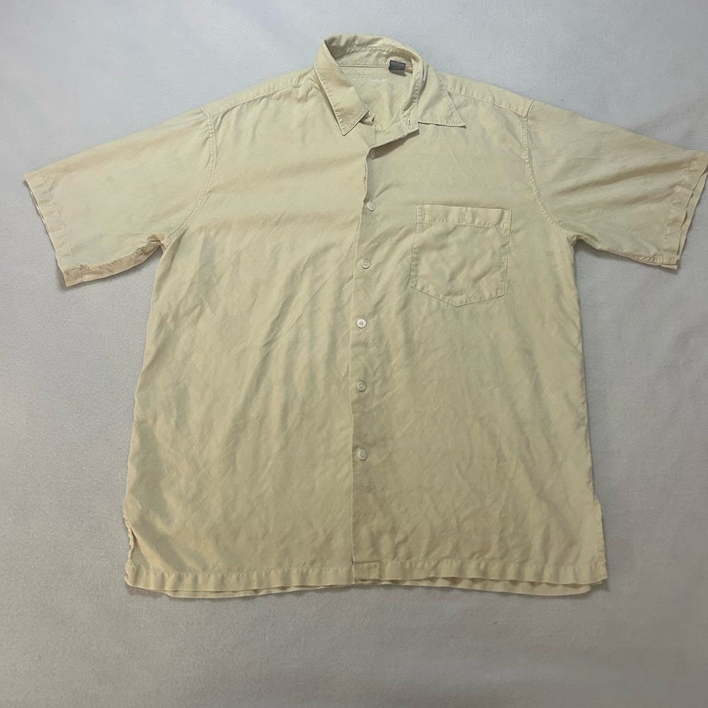 Tori Richard Men's Short Sleeve Button Shirt Yellow Relaxed Fit Casual Silk